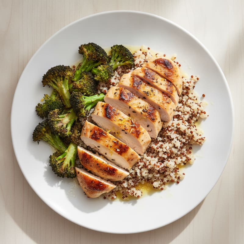 Grilled Chicken Breast with Quinoa and Roasted Broccoli