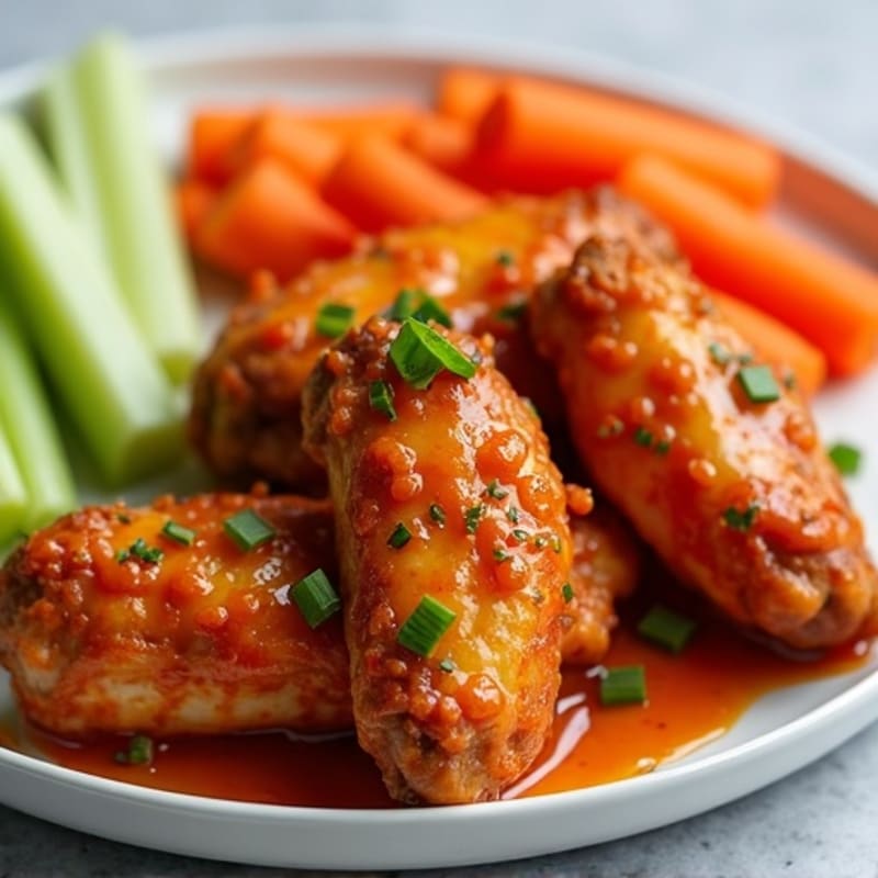 Crispy Baked Buffalo Chicken Wings with Celery and Carrot Sticks