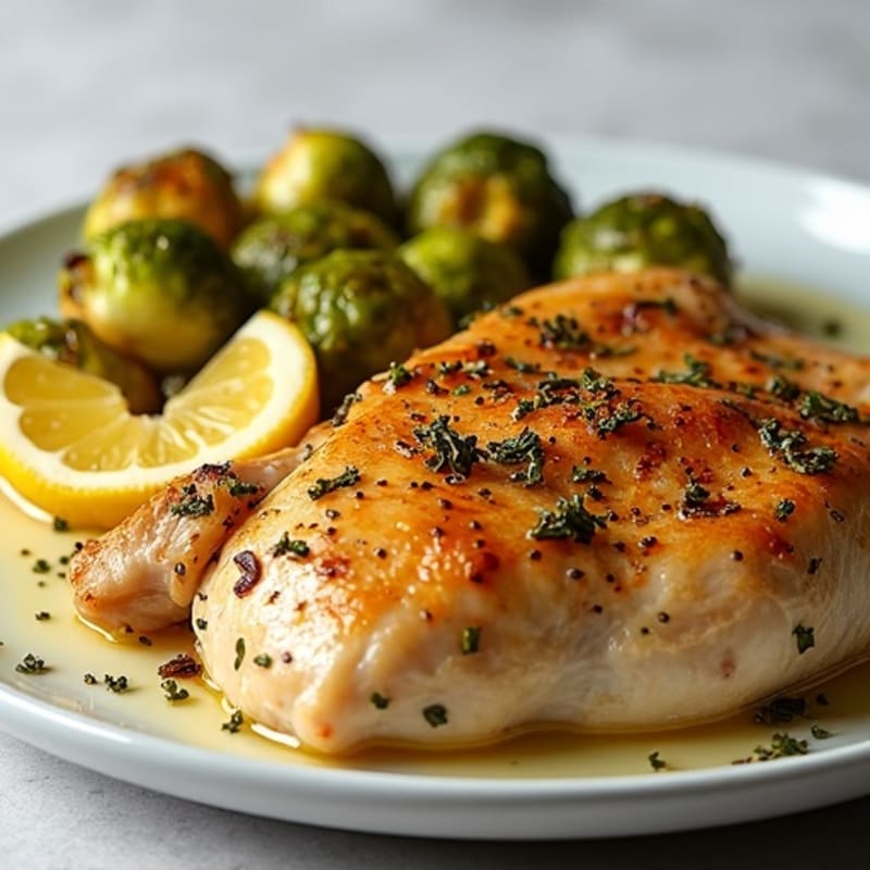 Lemon Herb Roasted Chicken with Crispy Brussels Sprouts