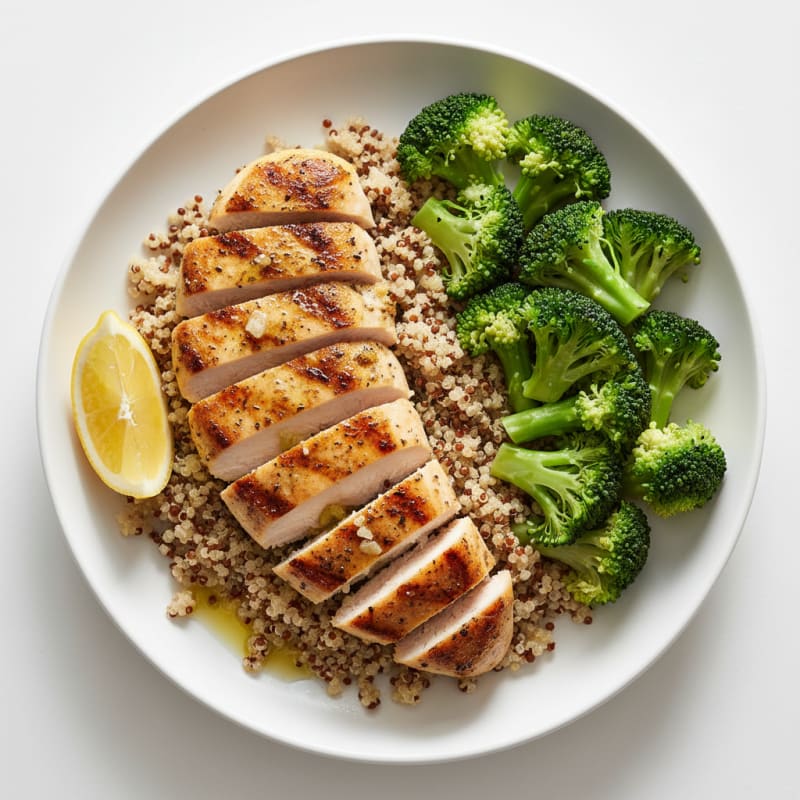 Grilled Chicken Breast with Quinoa and Steamed Broccoli