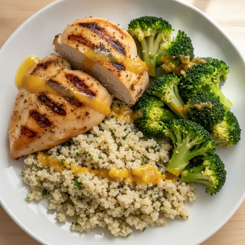 Grilled Chicken Breast with Quinoa and Steamed Broccoli