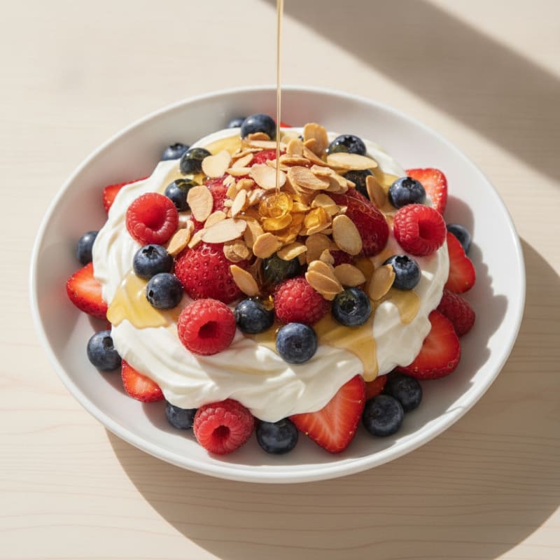 Greek Yogurt Protein Parfait with Mixed Berries and Almonds