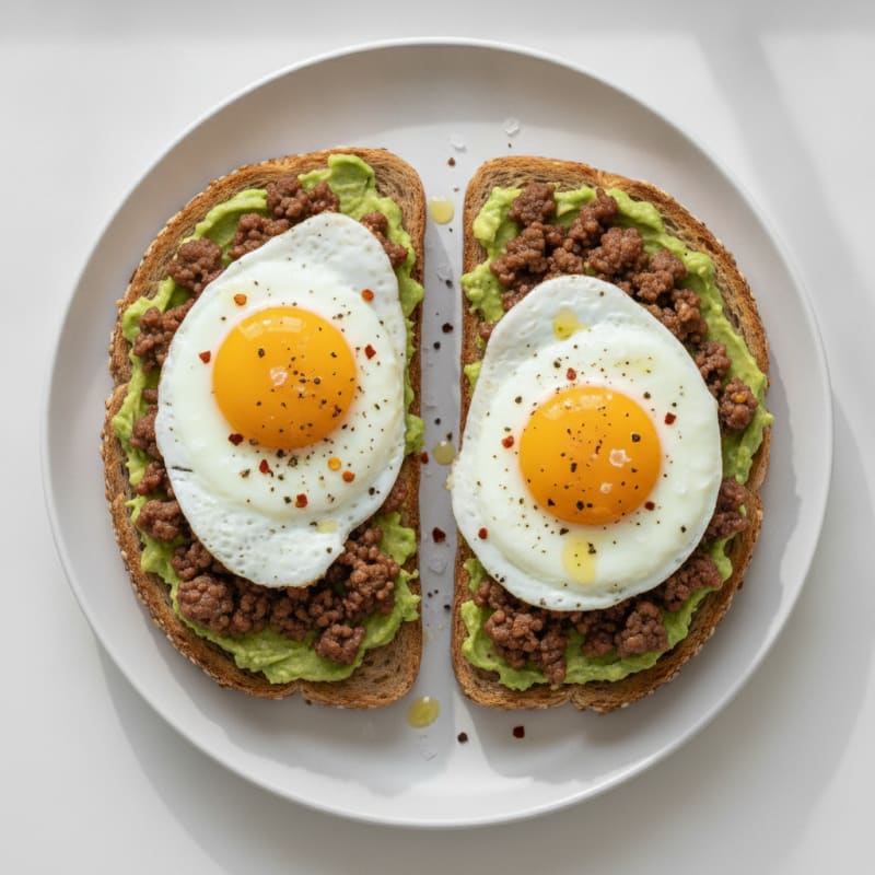 Ground Beef and Avocado Toast with Eggs