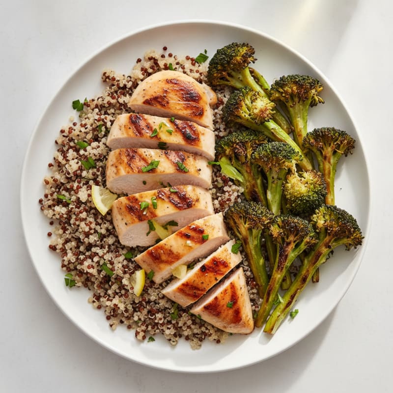 Grilled Chicken Breast with Quinoa and Roasted Broccoli
