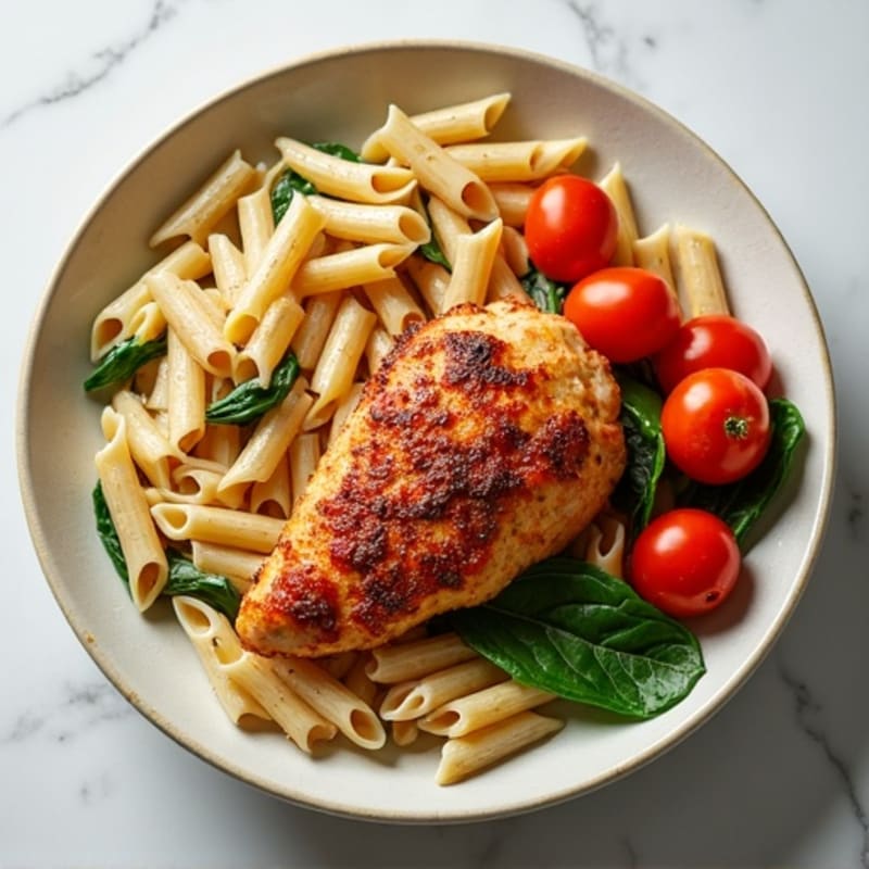 Spicy Cajun Chicken with Creamy Pasta and Fresh Vegetables