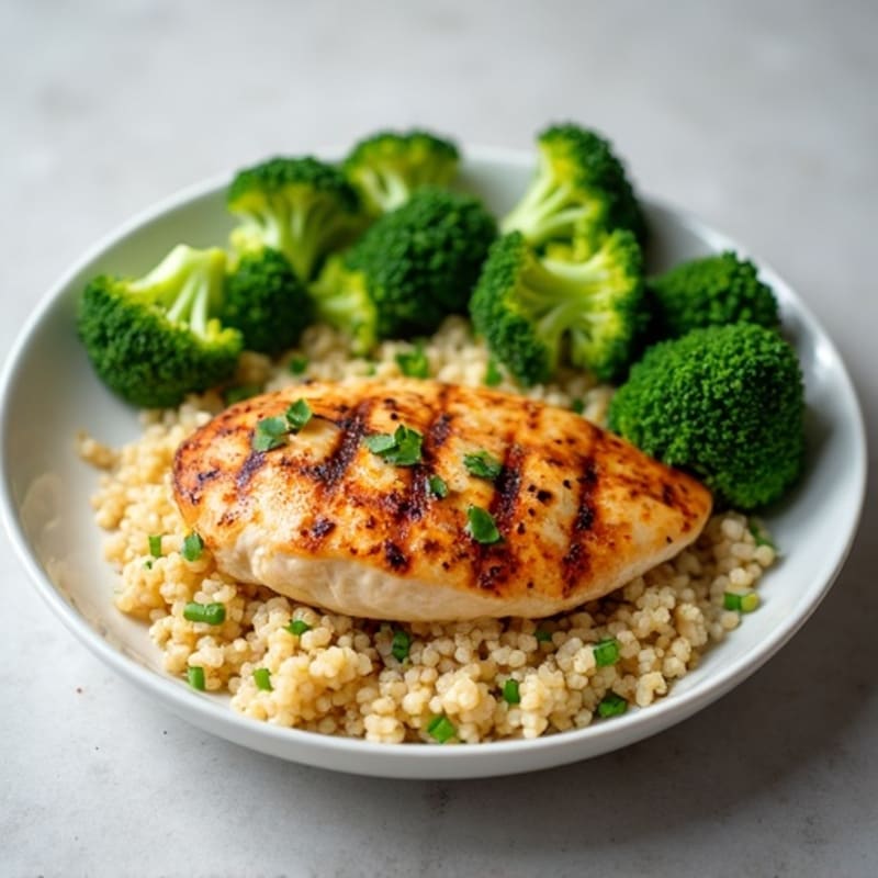Grilled Chicken Breast with Quinoa and Steamed Broccoli