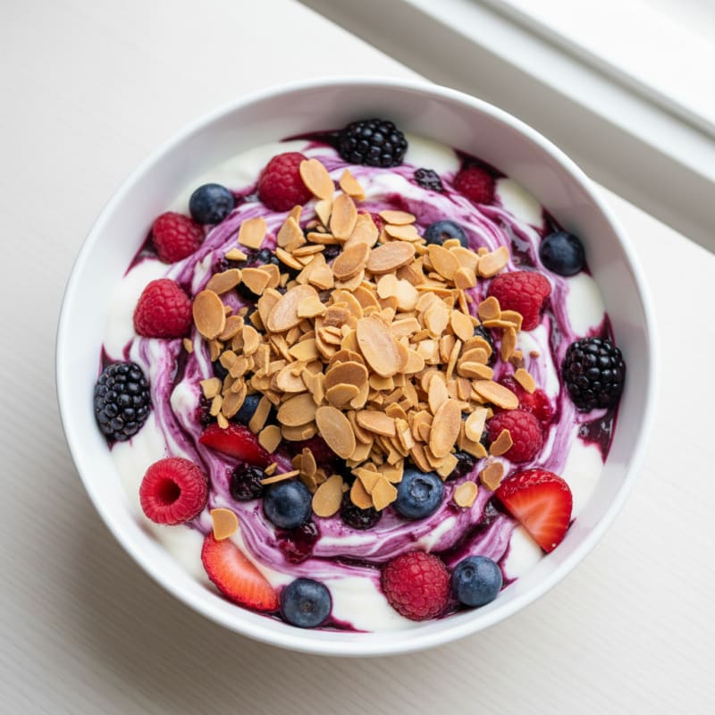 Greek Yogurt Protein Parfait with Mixed Berries and Almonds