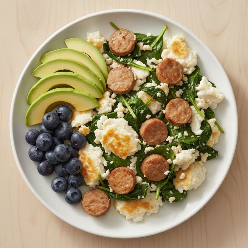 Egg White Scramble with Turkey Sausage and Spinach