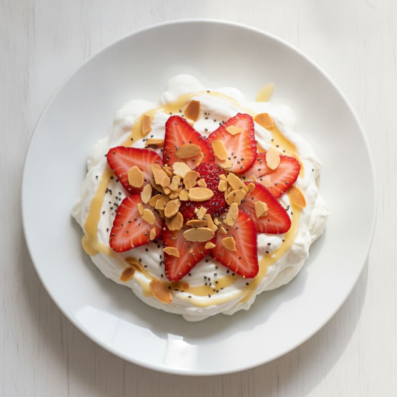 Protein Yogurt Mousse with Sliced Strawberries