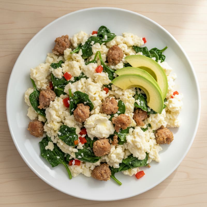 Egg White Scramble with Spinach and Turkey Sausage