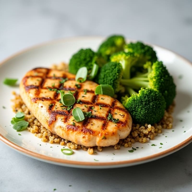 Grilled Chicken Breast with Quinoa and Steamed Broccoli