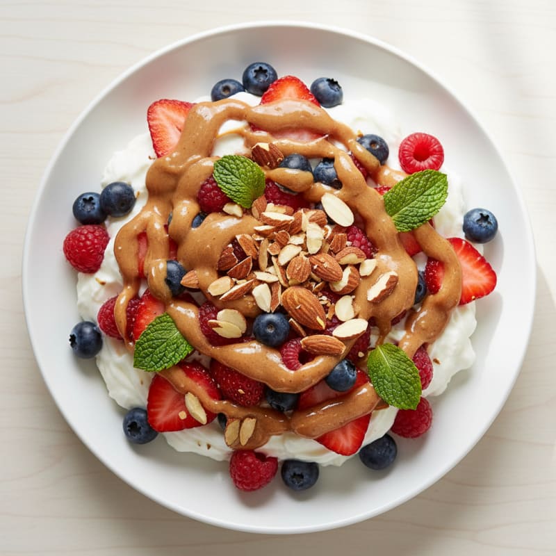 Greek Yogurt Protein Parfait with Mixed Berries and Almond Butter