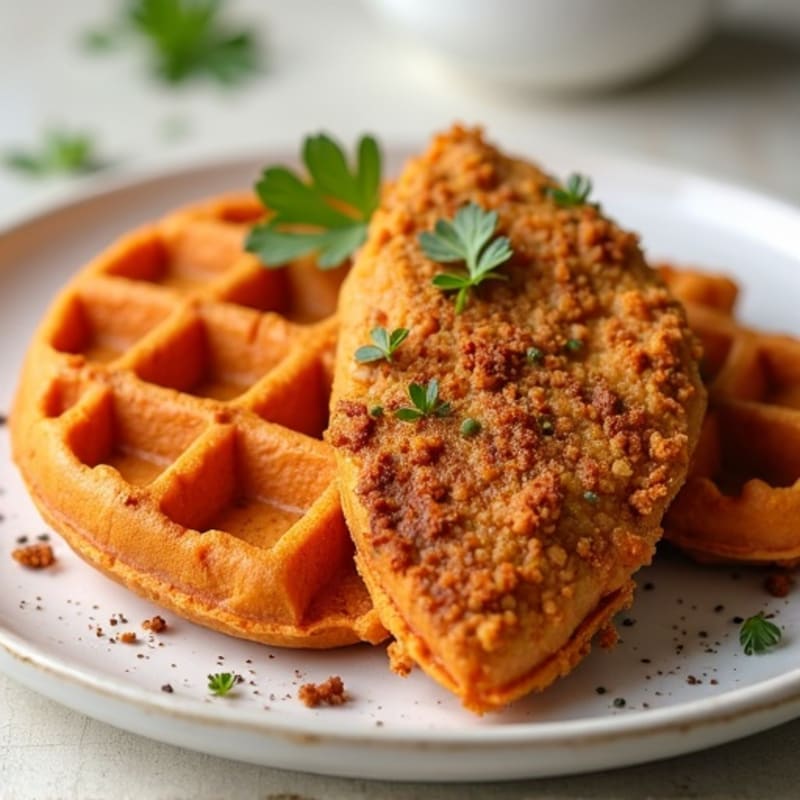 Crispy Baked Chicken with Fluffy Sweet Potato Waffles