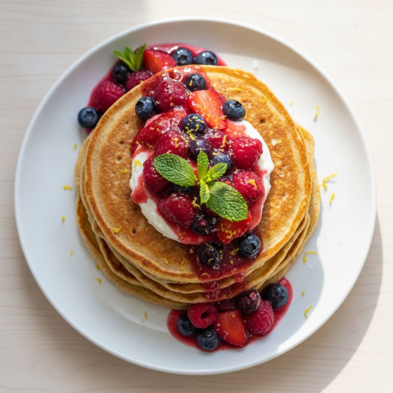 Lemon Ricotta Pancakes with Berry Compote