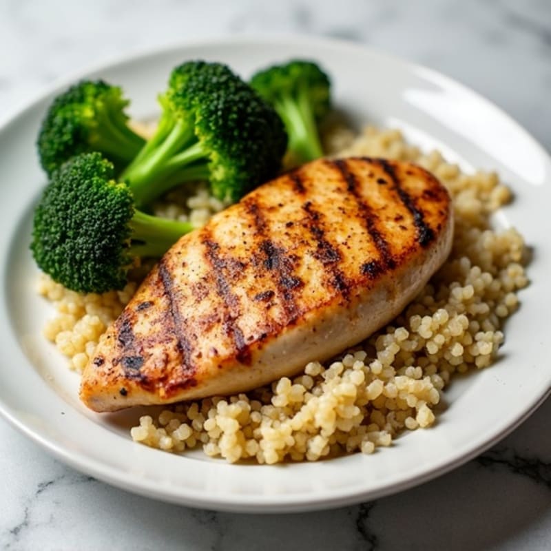 Grilled Chicken Breast with Quinoa and Steamed Broccoli
