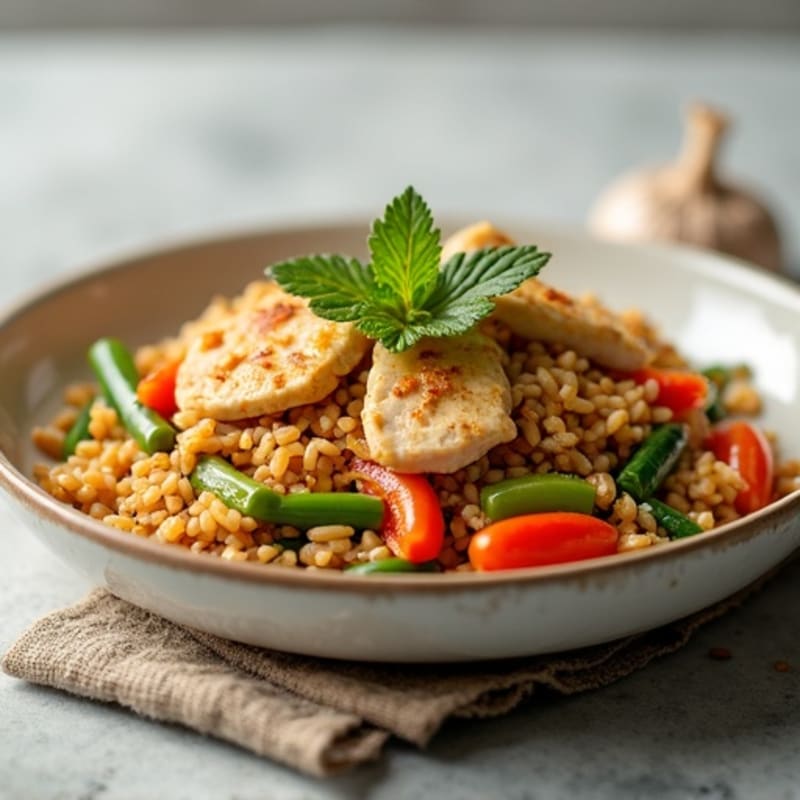 Healthy Chicken Stir-Fried Brown Rice with Fresh Vegetables