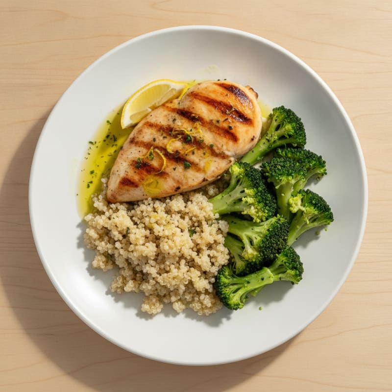 Grilled Chicken Breast with Quinoa and Steamed Broccoli