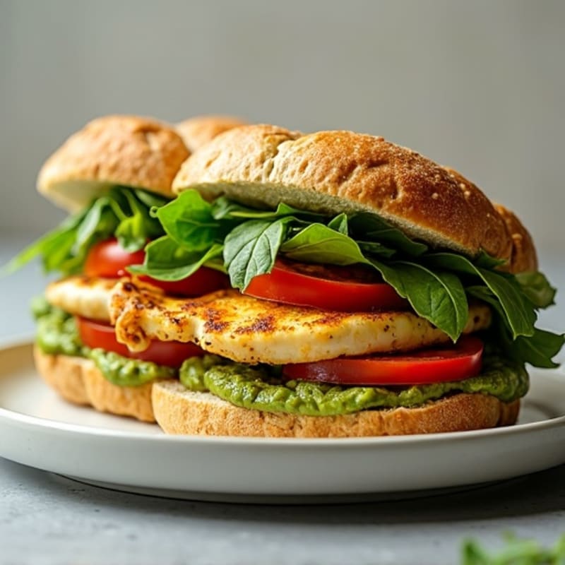 Grilled Pesto Chicken Sandwich with Fresh Greens