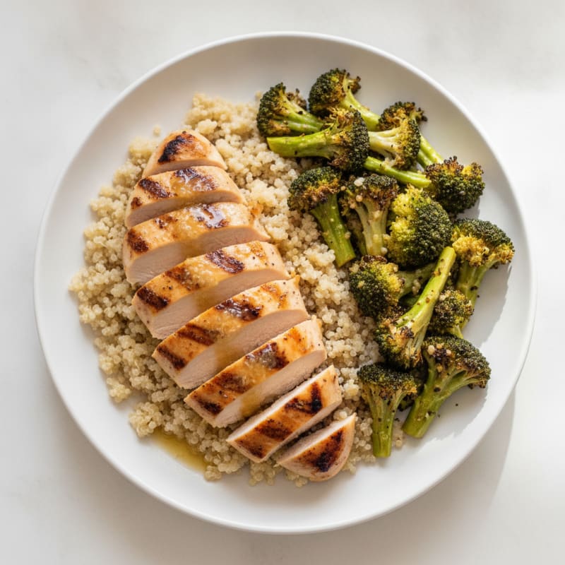 Grilled Chicken Breast with Quinoa and Roasted Broccoli