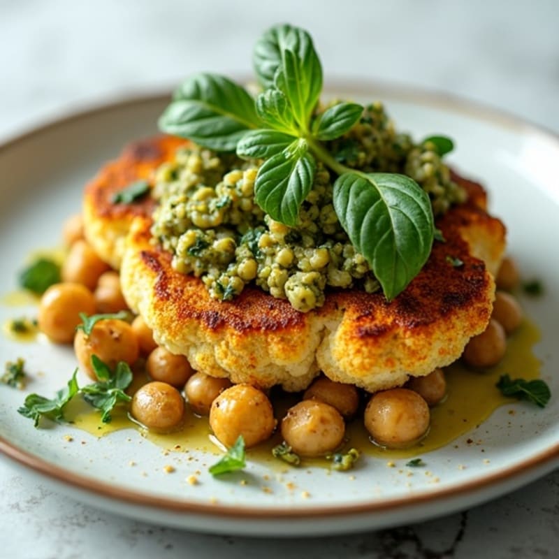 Roasted Cauliflower Steak with Herb-Walnut Pesto