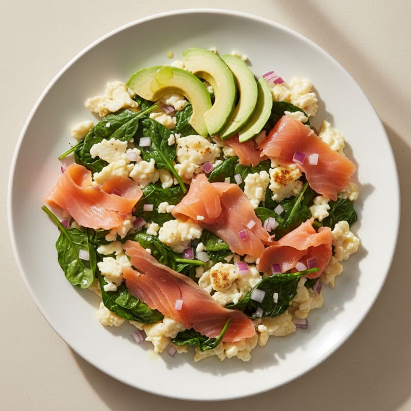 Smoked Salmon Egg White Scramble with Spinach
