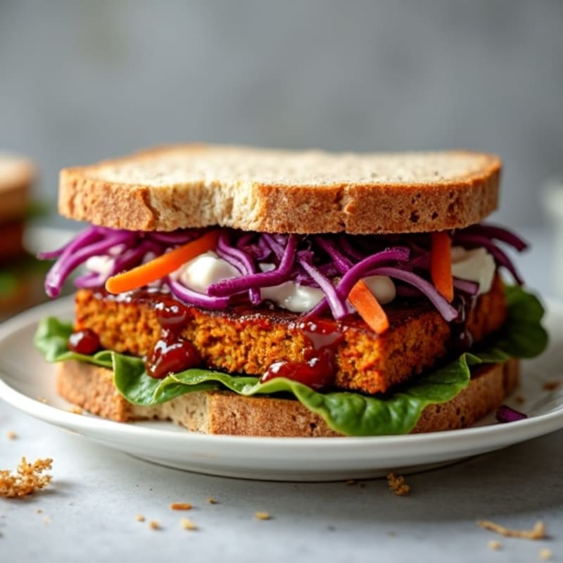 Smoky BBQ Tempeh Sandwich with Crunchy Slaw