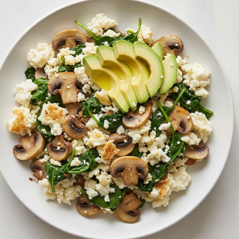 Egg White and Spinach Scramble with Sautéed Mushrooms