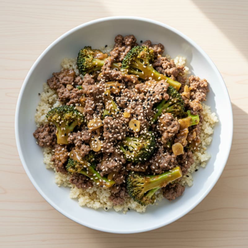 Lean Beef Mince Stir-Fry with Broccoli and Spicy Garlic Sauce
