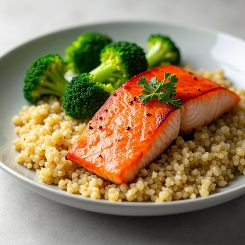 Seared Salmon with Steamed Broccoli and Quinoa