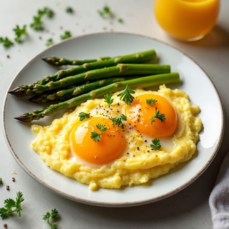 Fluffy Scrambled Eggs with Roasted Asparagus