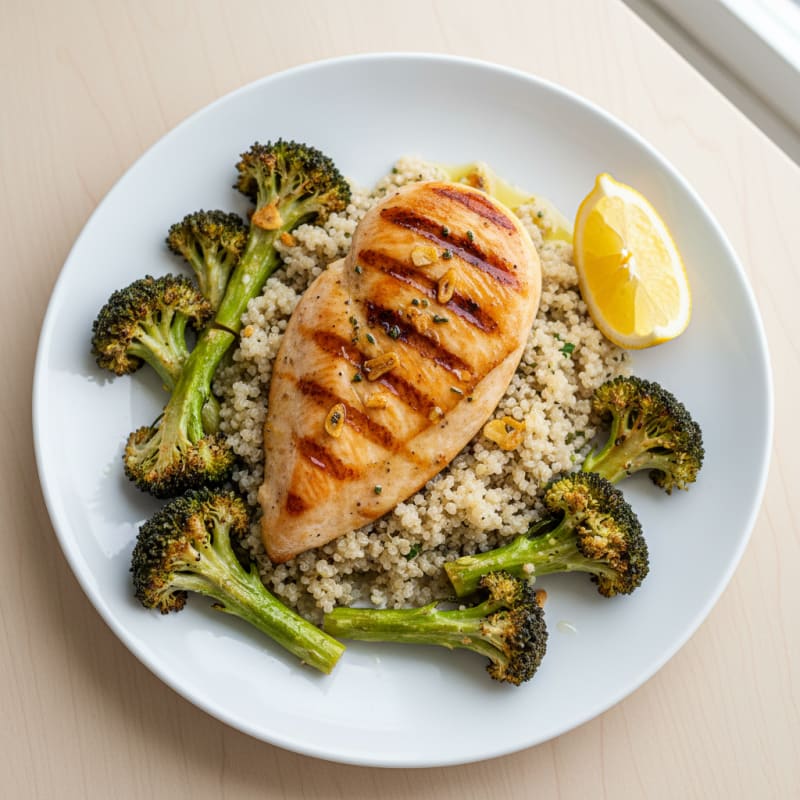 Grilled Chicken Breast with Quinoa and Roasted Broccoli