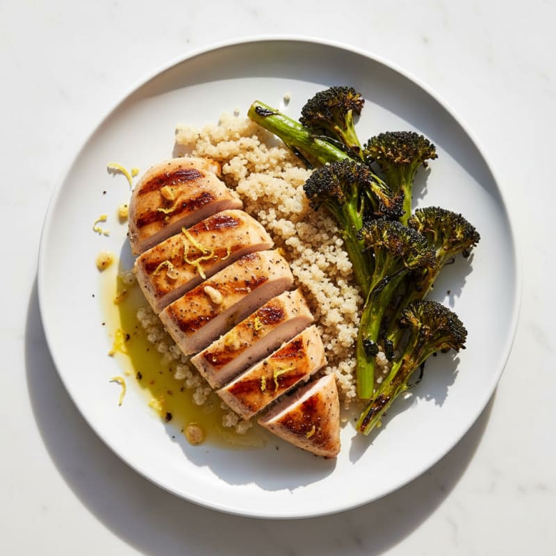 Grilled Chicken Breast with Quinoa and Roasted Broccoli