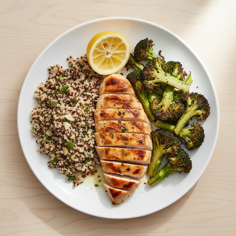 Grilled Chicken Breast with Quinoa and Roasted Broccoli