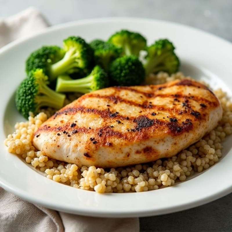 Grilled Chicken Breast with Quinoa and Steamed Broccoli