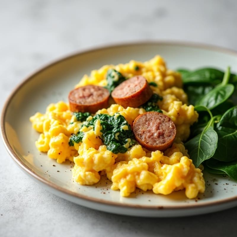 Creamy Scrambled Eggs with Fresh Spinach and Savory Turkey Sausage