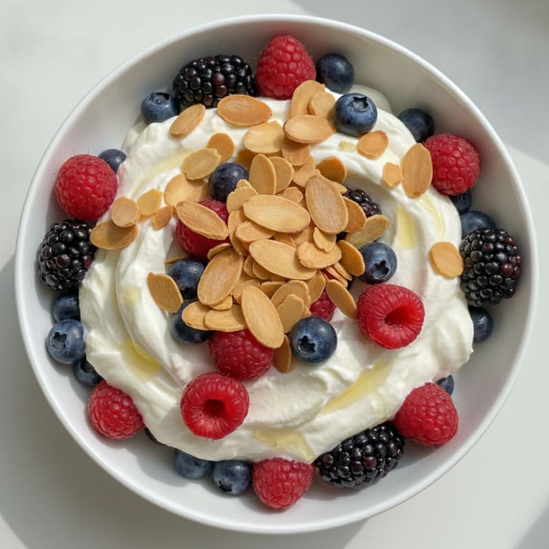 Greek Yogurt Protein Parfait with Mixed Berries and Almonds