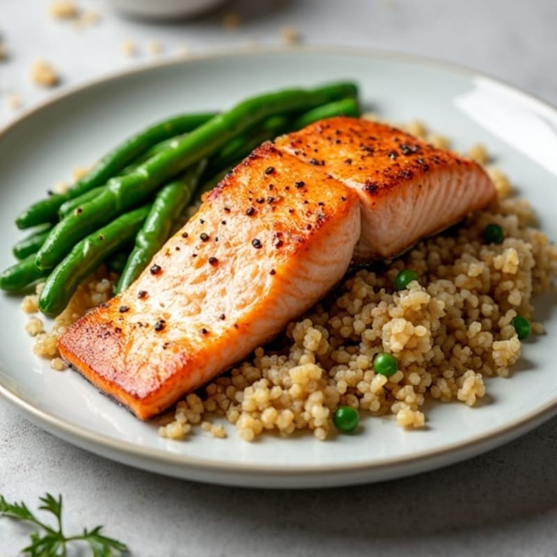 Seared Salmon Fillet with Quinoa and Garlic Green Beans