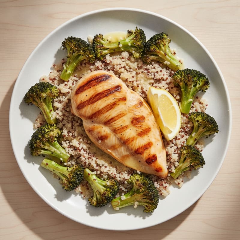Grilled Chicken Breast with Quinoa and Roasted Broccoli