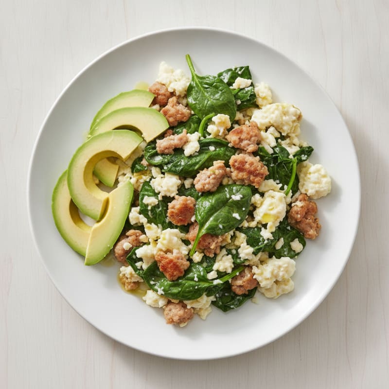 Egg White Scramble with Turkey Sausage and Spinach