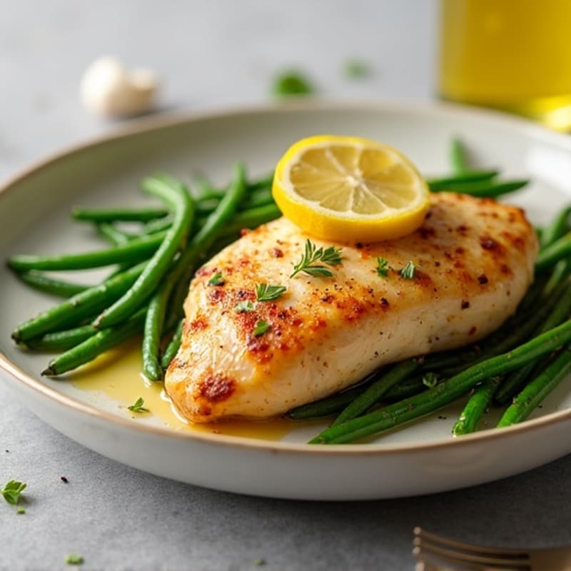 Lemon Garlic Roasted Chicken with Crispy Green Beans