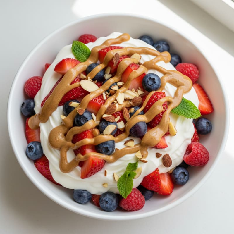 Greek Yogurt Protein Parfait with Mixed Berries and Almond Butter