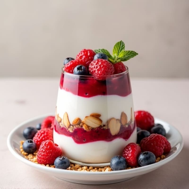 Greek Yogurt Protein Parfait with Mixed Berries and Almonds
