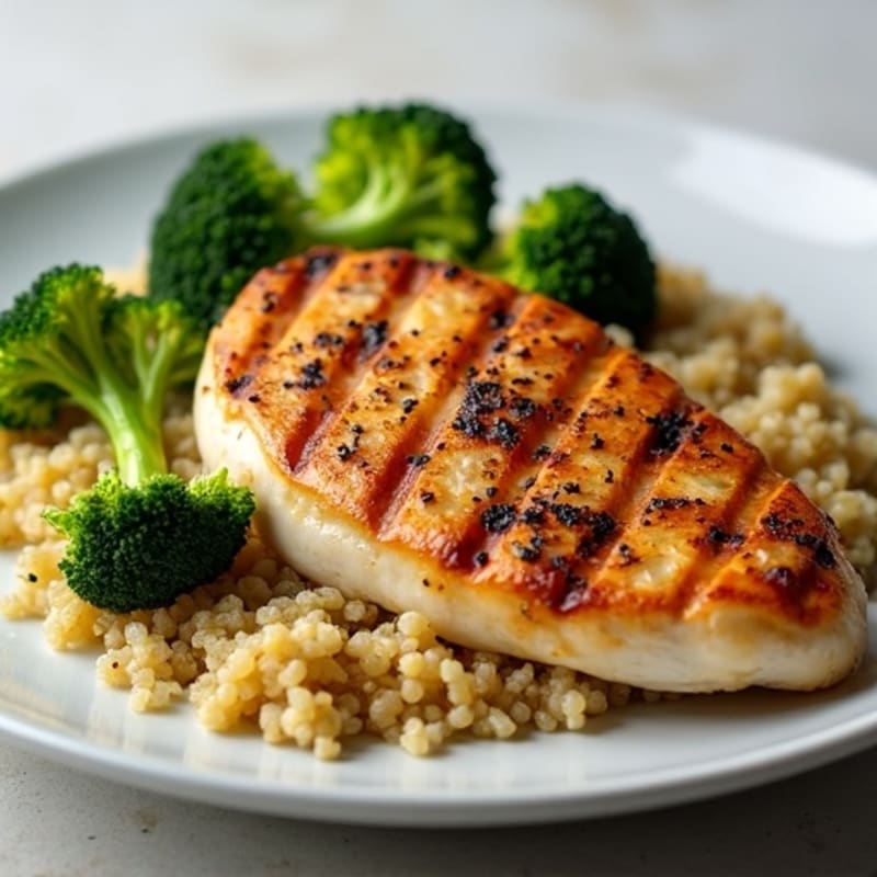 Grilled Chicken Breast with Roasted Broccoli and Quinoa