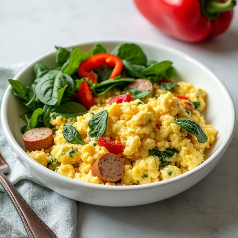 Egg White Scramble with Turkey Sausage and Spinach