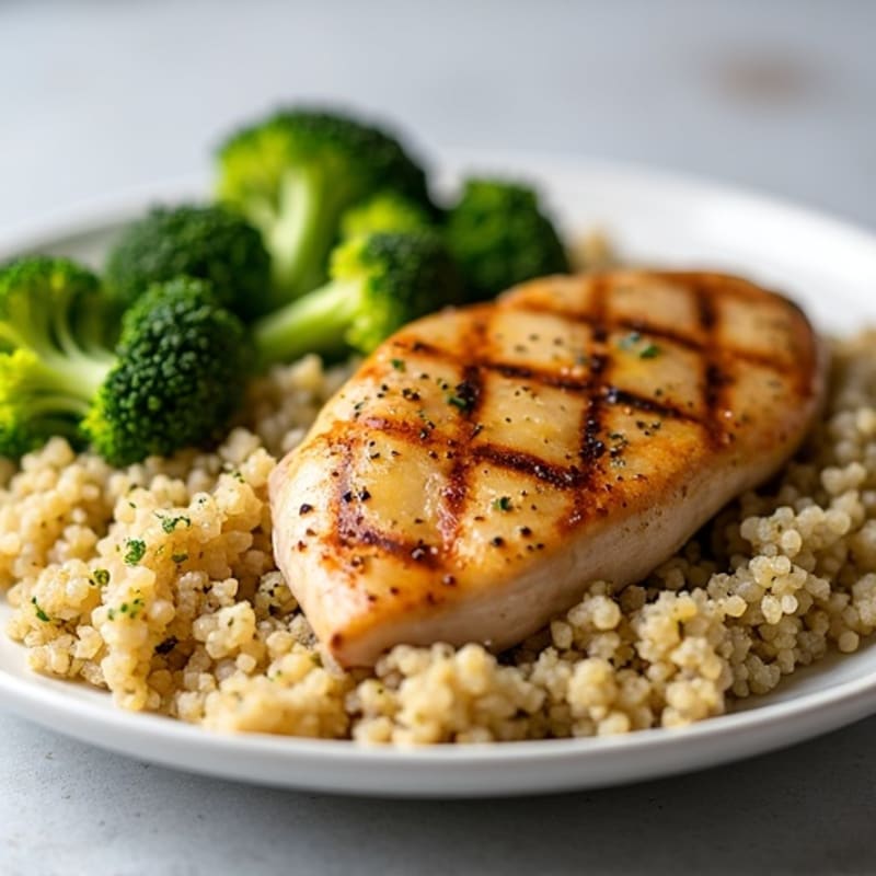 Grilled Chicken Breast with Quinoa and Roasted Broccoli