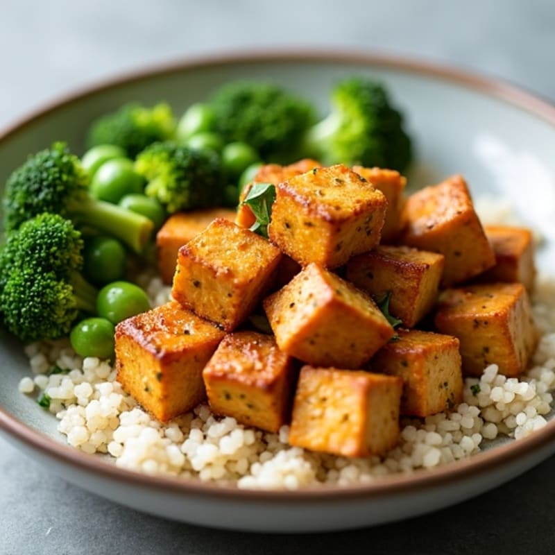Crispy Peanut Tofu with Fresh Steamed Greens