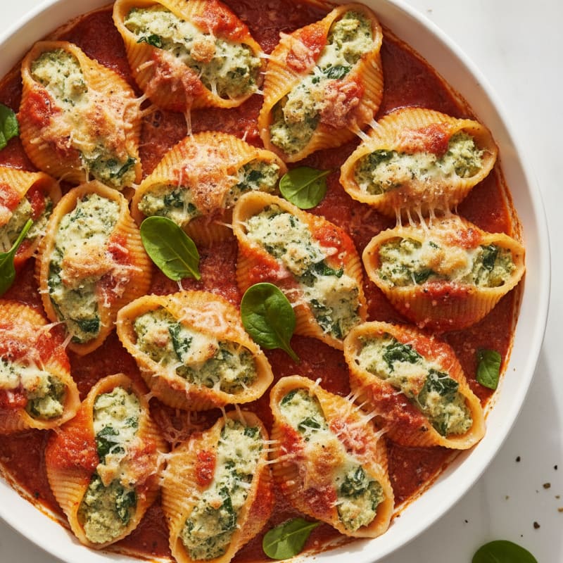 Spinach Ricotta Stuffed Shells Baked Marinara