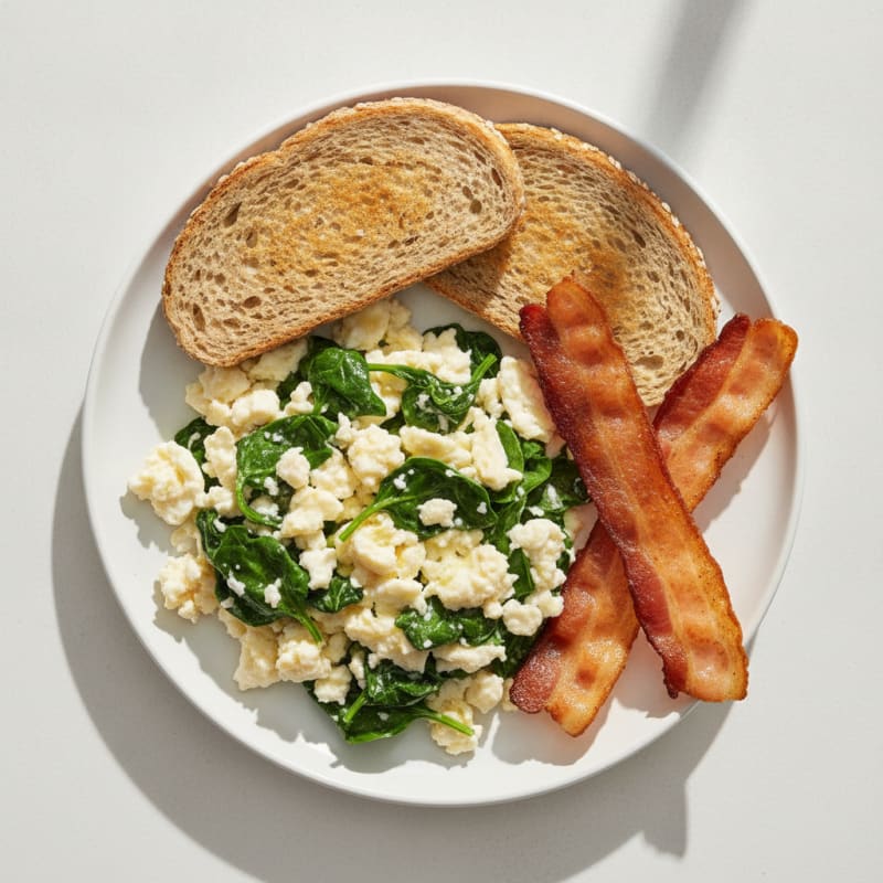Egg White Spinach Scramble with Turkey Bacon