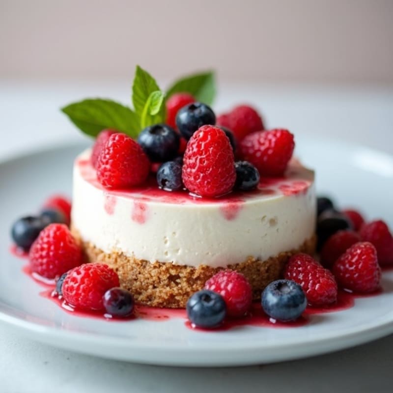 Creamy Greek Yogurt Protein Cheesecake with Mixed Berries