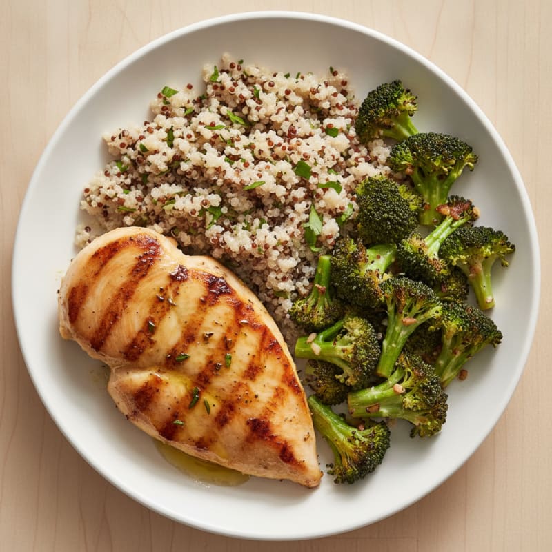 Grilled Chicken Breast with Quinoa and Roasted Broccoli
